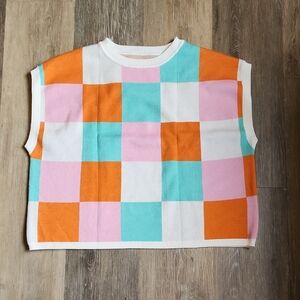 NWOT Vibrant Checkered Women's Sweater